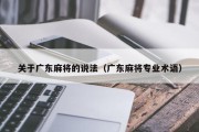 关于广东麻将的说法（广东麻将专业术语）