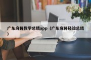 广东麻将教学总结app（广东麻将经验总结）