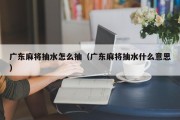 广东麻将抽水怎么抽（广东麻将抽水什么意思）